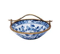 Tiiiopkvvv Cesta de frutas y verduras para encimera, cuenco de frutas, plato de frutas de cerámica retro chino, para sala de estar, restaurante, decoración de escritorio, mango de latón, plato de