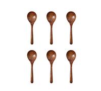 Tiiiopkvvv Cuchara de madera con mango largo para comer, cuchara de sopa para beber en casa, ramen, cuchara de arroz de madera pequeña, cuchara de sopa roja de red, 6 paquetes de cucharas de sopa