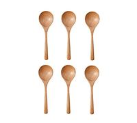 Tiiiopkvvv Cuchara de madera con mango largo para comer, cuchara de sopa para beber en casa, ramen, cuchara de arroz de madera pequeña, cuchara de sopa roja de red, 6 paquetes de cucharas de sopa