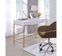 Tiiiopkvvv Escritorio ejecutivo con 2 cajones de almacenamiento, parte superior de madera y base de patas de metal, escritorios rectangulares de 47 x 20 x 31 pulgadas de alto (dorado)