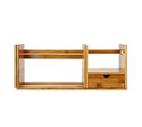 Tiiiopkvvv Estantería retráctil simple de bambú, estantería de cajón de una sola capa, adecuada para estudio, dormitorio, estudiante, escritorio, estante de almacenamiento