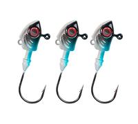 Tiiiopkvvv Gancho de pesca 3 piezas/4 piezas anzuelos de pesca 7g 10g 14g 20g 28g cabeza de pescado anzuelo de púas 3D ojos salados lubina perca pesca aparejos de pesca gancho circular (Color: 3