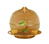 Tiiiopkvvv Jaula colgante para pájaros con comedero de metal dorado, jaula redonda para pájaros pequeños, loros, periquitos, percas para pájaros
