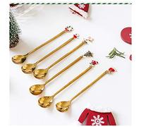Tiiiopkvvv Juego de 6 cucharas de acero inoxidable para mezclar café, cuchara de sandía, cuchara de postre, cuchara de helado, cuchara de sopa (color: plata) (dorado)
