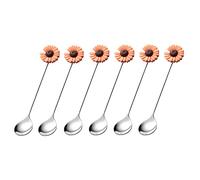 Tiiiopkvvv Juego de 6 cucharas de postre de 5.1 pulgadas, mango creativo de acero inoxidable de grado alimenticio occidental para postres, yogurt, cuchara de sopa (color: F) (F)