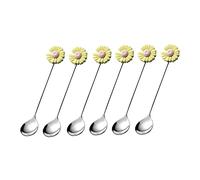 Tiiiopkvvv Juego de 6 cucharas de postre de 5.1 pulgadas, mango creativo de acero inoxidable de grado alimenticio occidental para postres, yogurt, cuchara de sopa (color: F) (E)
