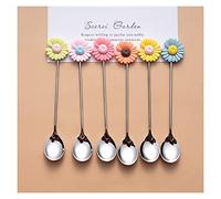 Tiiiopkvvv Juego de 6 cucharas de postre de 5.1 pulgadas, mango creativo de acero inoxidable de grado alimenticio occidental para postres y yogurt (color: F) (L)