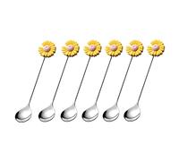 Tiiiopkvvv Juego de 6 cucharas de postre de 5.1 pulgadas, mango creativo de acero inoxidable de grado alimenticio occidental para postres, yogurt, cuchara de sopa (color: F) (D)