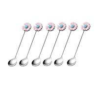 Tiiiopkvvv Juego de 6 cucharas de postre de 5.1 pulgadas, mango creativo de acero inoxidable de grado alimenticio occidental para postres y yogurt (color: F) (B)