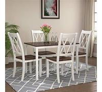 Tiiiopkvvv Juego de comedor de cocina de madera de 5 piezas, mesa rectangular con 4 sillas de diseño ergonómico, patas de madera maciza, protectores antideslizantes impermeables (blanco + cereza