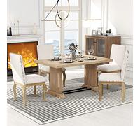 Tiiiopkvvv Juego de mesa de comedor de 5 piezas, mesa de comedor rectangular de madera con tubos de hierro, 4 sillas acolchadas con decoración de cabezas de clavo, ideal para cocina, comedor (lavado