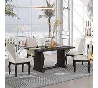 Tiiiopkvvv Juego de mesa de comedor de 5 piezas, mesa de comedor rectangular de madera con tubos de hierro, 4 sillas acolchadas con decoración de cabezas de clavo, ideal para cocina, comedor (lavado