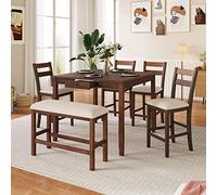Tiiiopkvvv Juego de mesa de comedor para 6 personas, juego de muebles de comedor compacto, 1 mesa cuadrada de altura de mostrador con cajón, 4 sillas tapizadas y 1 banco, combo de sillas de comedor de