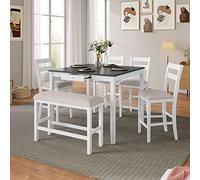 Tiiiopkvvv Juego de mesa de comedor para 6 personas, juego de muebles de comedor compacto, 1 mesa cuadrada de altura de mostrador con cajón, 4 sillas tapizadas y 1 banco, combo de sillas de comedor