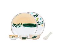 Tiiiopkvvv Juego de vajilla redonda (7 piezas) de vajilla de cerámica elegante, servicio para 2, modernos juegos de platos pintados a mano, platos, cuencos y cucharas