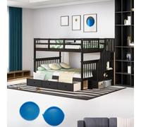 Tiiiopkvvv Litera de escalera matrimonial sobre matrimonial con cajones, almacenamiento y barandilla de protección, se puede separar en dos camas de tamaño matrimonial, perfecta para tu hogar, no