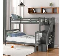 Tiiiopkvvv Litera sólida de tamaño individual sobre matrimonial con almacenamiento funcional y barandilla de protección, color blanco, no necesita somier (gris)