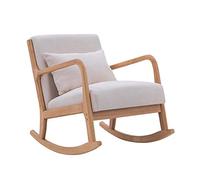 Tiiiopkvvv Mecedora de tela de madera maciza para balcón, dormitorio, ocio, sofá perezoso, silla mecedora individual para el hogar