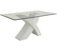 Tiiiopkvvv Mesa de comedor con parte superior de cristal transparente de 10 mm y pedestal en forma de X con acabado brillante, mesas de cocina rectangulares, 36 pulgadas de ancho x 60 pulgadas de