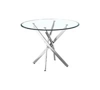 Tiiiopkvvv Mesa de comedor redonda con parte superior de vidrio templado y patas superpuestas de cromo, estilo moderno, rincón de desayuno y mesa de café (plateado)