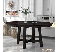 Tiiiopkvvv Mesa de comedor redonda de madera con mesa extensible, elegante mesa de cocina estable de 42 pulgadas de largo x 42 pulgadas de ancho x 30 pulgadas de alto (extendida: 58 pulgadas de largo