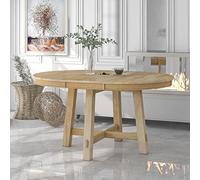Tiiiopkvvv Mesa de comedor redonda de madera con mesa extensible, elegante mesa de cocina estable de 42 pulgadas de largo x 42 pulgadas de ancho x 30 pulgadas de alto (extendida: 58 pulgadas de largo