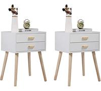 Tiiiopkvvv Mesita de noche genérica para dormitorio, juego de 2 mesitas de noche de mediados de siglo, moderna mesita de noche de madera con 2 cajones, color blanco para oficina en casa
