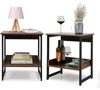 Tiiiopkvvv Mesita de noche genérica para dormitorio, juego de mesa de noche de 2 piezas, mesa de centro de madera con estante de almacenamiento, adecuada para sala de estar, dormitorio, marrón rústico