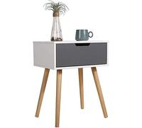 Tiiiopkvvv Mesita de noche genérica para dormitorio, mesita de noche con 1 cajón de almacenamiento, muebles de madera de densidad media blanco/gris, parte superior de tablero DM y patas de madera para