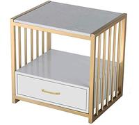 Tiiiopkvvv Mesita de noche genérica para dormitorio, mesita de noche con acabado mármol blanco/dorado, moderna mesita de noche con cajón y estante de almacenamiento para oficina en casa