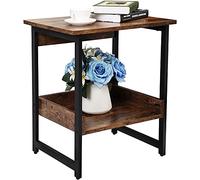 Tiiiopkvvv Mesita de noche genérica para dormitorio, mesita de noche, mesa auxiliar con estante de almacenamiento, muebles de aspecto de madera con metal, color marrón vintage para oficina en casa
