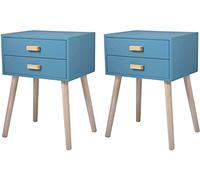 Tiiiopkvvv Mesita de noche genérica para dormitorio, un juego de 2 mesitas de noche de madera moderna de mediados de siglo con 2 cajones, muebles para el hogar, mesita de noche para oficina en casa