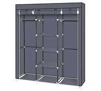 Tiiiopkvvv Organizador portátil de almacenamiento para armario con barra doble para colgar ropa, cubierta de tela no tejida seleccionada y tubo de acero estable, 59 pulgadas de ancho x 17 pulgadas de