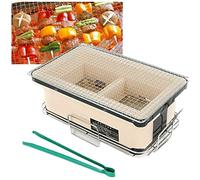 Tiiiopkvvv Parrilla rectangular de carbón | Parrilla de arcilla de cerámica japonesa | Parrilla de mesa para patio trasero, cocina al aire libre, camping | Parrilla de cocción cromada interna de