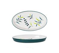 Tiiiopkvvv Plato llano de cerámica con motivos florales, plato ovalado grande de pescado, postre personalizado, plato de aperitivos, apto para microondas y horno. Plato (color: 1, tamaño: 1 paquete)