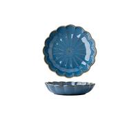 Tiiiopkvvv Plato llano de cerámica de 7 pulgadas para el hogar, platos redondos de porcelana pintada a mano, diseño de pétalos creativos, plato hondo hecho a mano, apto para microondas y lavavajillas