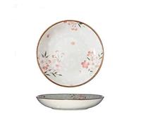 Tiiiopkvvv Plato llano de cerámica de 7 pulgadas, plato de postre redondo Sakura, elegante plato de cena perfecto para el hogar, fiesta y plato de catering de lujo (tamaño: 1 paquete) ()