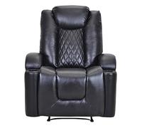 Tiiiopkvvv Silla reclinable eléctrica de piel sintética con puerto de carga USB, 2 portavasos, silla de sala de estar, fácil de limpiar, cómoda, color negro