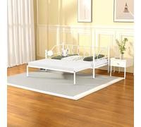 Tiiiopkvvv Sofá cama de metal de tamaño individual con nido, diseño elegante y acero resistente, acabado con recubrimiento en polvo, no requiere somier, color negro (blanco + hierro tamaño individual)