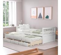 Tiiiopkvvv Sofá cama individual con cama nido y cajones, espacio extra para dormir, sólido y adecuado para todos los estilos de hogar, no necesita somier, todo en blanco (blanco individual)