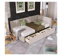 Tiiiopkvvv Sofá cama tapizado de diseño clásico con 2 cajones de almacenamiento, tamaño individual, no necesita somier, tela de lino, antideslizante (beige, talla única)