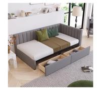 Tiiiopkvvv Sofá cama tapizado de diseño clásico con 2 cajones de almacenamiento, tamaño individual, no necesita somier, tela de lino, antideslizante (gris, talla única)