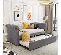 Tiiiopkvvv Sofá cama tapizado de tela de terciopelo de tamaño individual con dos reposabrazos y soporte de listones de madera, no requiere somier, 80.5 pulgadas de largo x 45.6 pulgadas de ancho x