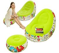 Tiiiopkvvv Sofá inflable perezoso silla de salón familiar con cojín inflable para pies patrón de graffiti flocado sofá plegable al aire libre adecuado para el hogar o descanso de la oficina (color