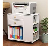 Tiiiopkvvv Soporte de madera para impresora, soporte de máquina con 2 cajones, mesa auxiliar, mesita de noche, gabinete de impresora móvil multifuncional (blanco) Soporte de impresora de pie (tamaño