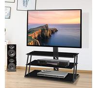 Tiiiopkvvv Soporte de TV ajustable en altura y ángulo con 3 estantes de vidrio templado, soportes de televisión giratorios y centros de entretenimiento para televisores de hasta 65 pulgadas (negro)