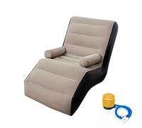 Tiiiopkvvv Tumbona inflable plegable para suelo perezoso, sofá cama con reposabrazos, envía bomba de aire manual (color :) (caqui)
