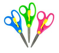 Tijera Aprendizaje SPRING (14 cm) Con Muelle, ambidiestra, 60% menos esfuerzo, puntas redondeadas de seguridad, Acero Inoxidable, por SDI by Office box. (Pack 3 Surtido)
