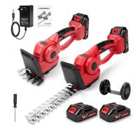 Tijera CortacéSped Y Arreglasetos, 2 En 1 Cortasetos Bateria Y Tijera Corta Cesped con 2 BateríAs De 1500mah 21v, Corta Setos Jardin Electrico Desbrozadora con 2 Cuchillas 220mm /135mm