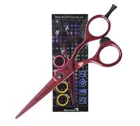 Tijera de peluquería de neón Glamtech One - Tijeras profesionales con bordes afilados ergonómicos - Ideal para peluquería, corte y peinado (5.5 pulgadas, Rojo)